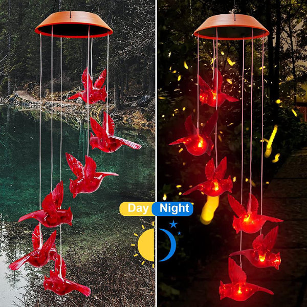 Arlmont & Co. Cardinal Bird Solar Wind Chimes, Cardinal Red Bird Solar